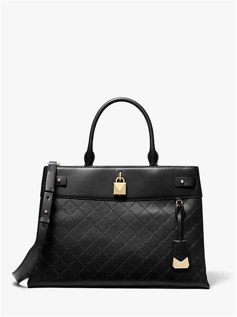 michael michael kors gramercy large chain embossed leather satchel|Gramercy Chain Embossed Leather Top Handle Satchel.